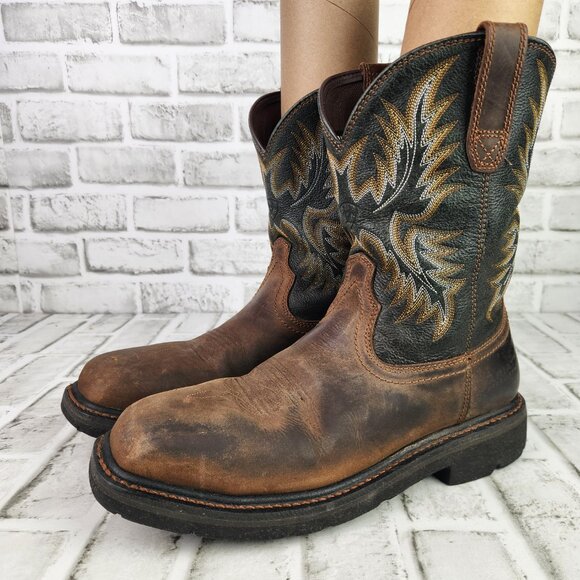 Ariat Sierra Steel Toe Men's Size 9 D Brown Leather Western Wide Square Toe Boot - Picture 3 of 11